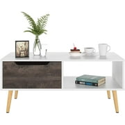 REDUX AIR 39" Coffee Table TV Stands Wood Sofa Side Table with Drawer , White