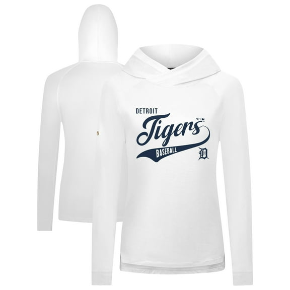 Women's Levelwear White Detroit Tigers Slender Glide Raglan Hoodie