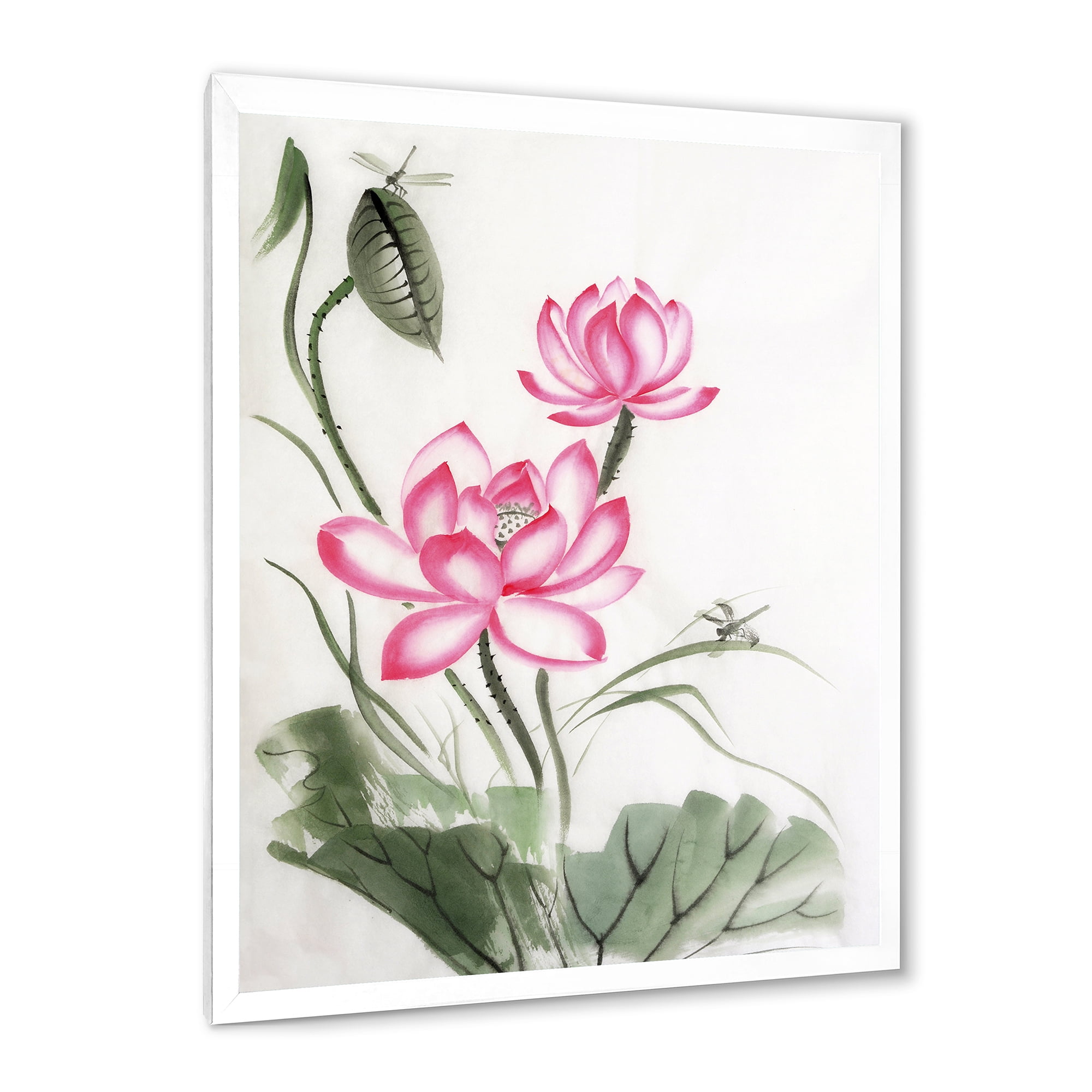 Designart 'The Dragonfly and Lotus I' Traditional Framed Art Print
