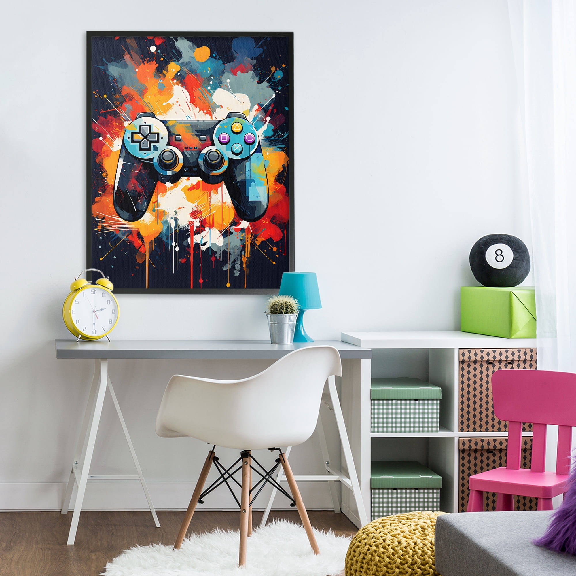 Stupell Industries Orange Paint Splash Gamer Black Framed Giclee Art, design by Creative Studio