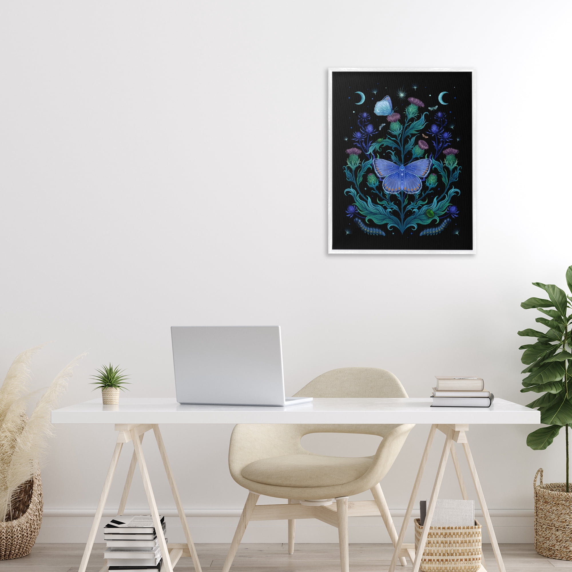 Stupell Industries Thistles & Insects at Night White Framed Giclee Art, design by Episodic Drawings