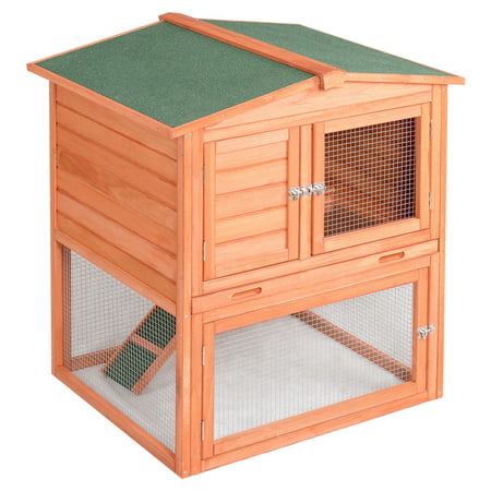 Gymax Pet Wooden House Rabbit Hutch Bunny Chicken Coops Cages with Tray Run