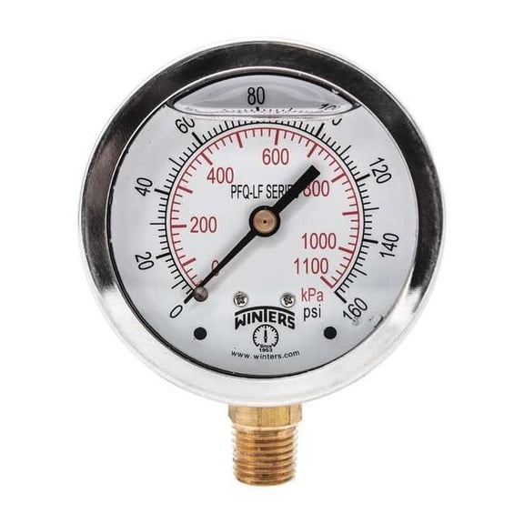 Lead-Free Pressure Gauge, 0 to 160 psi, 4 in Dial, 1/4 in NPT, Bottom Location