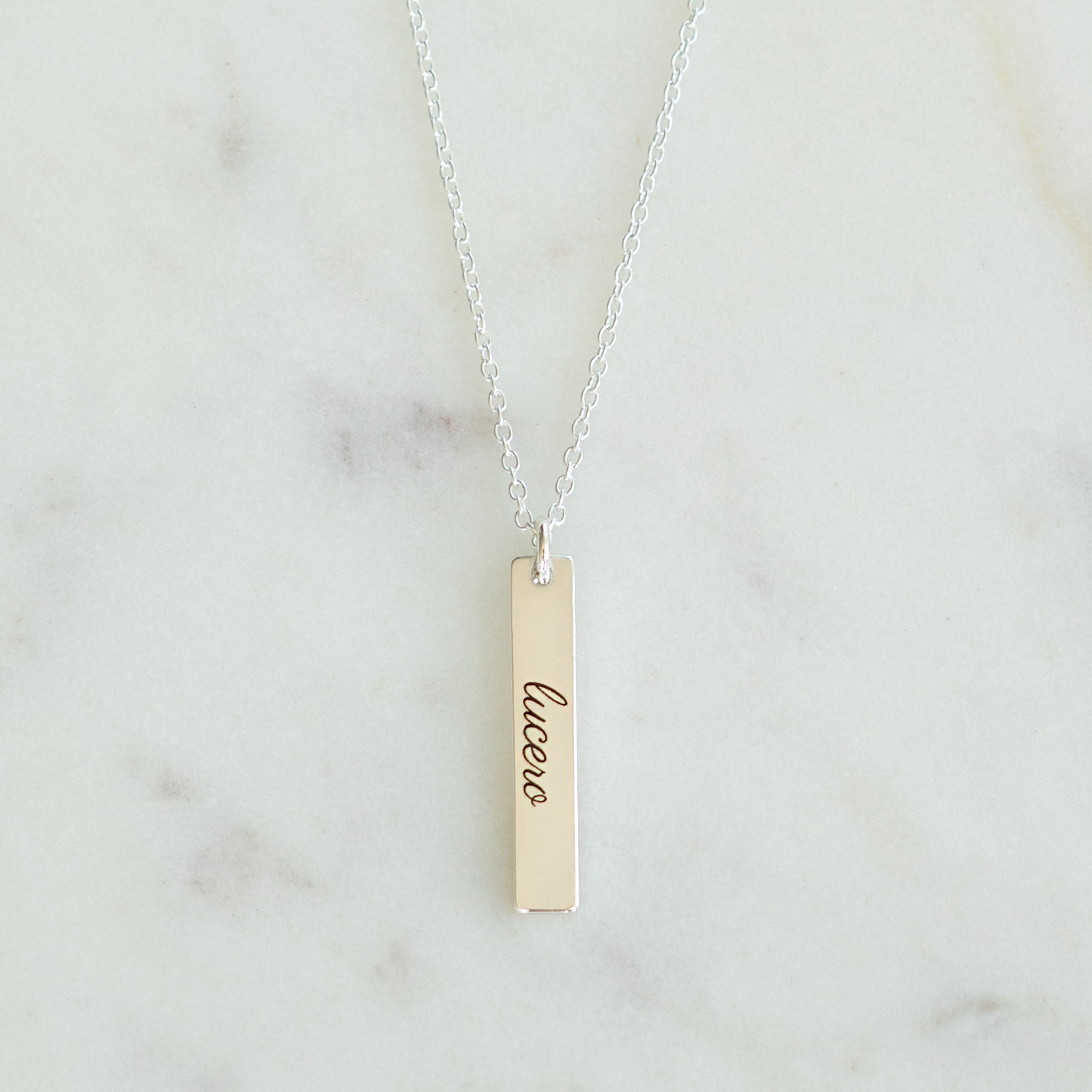 Engraved Silver Bar Necklace