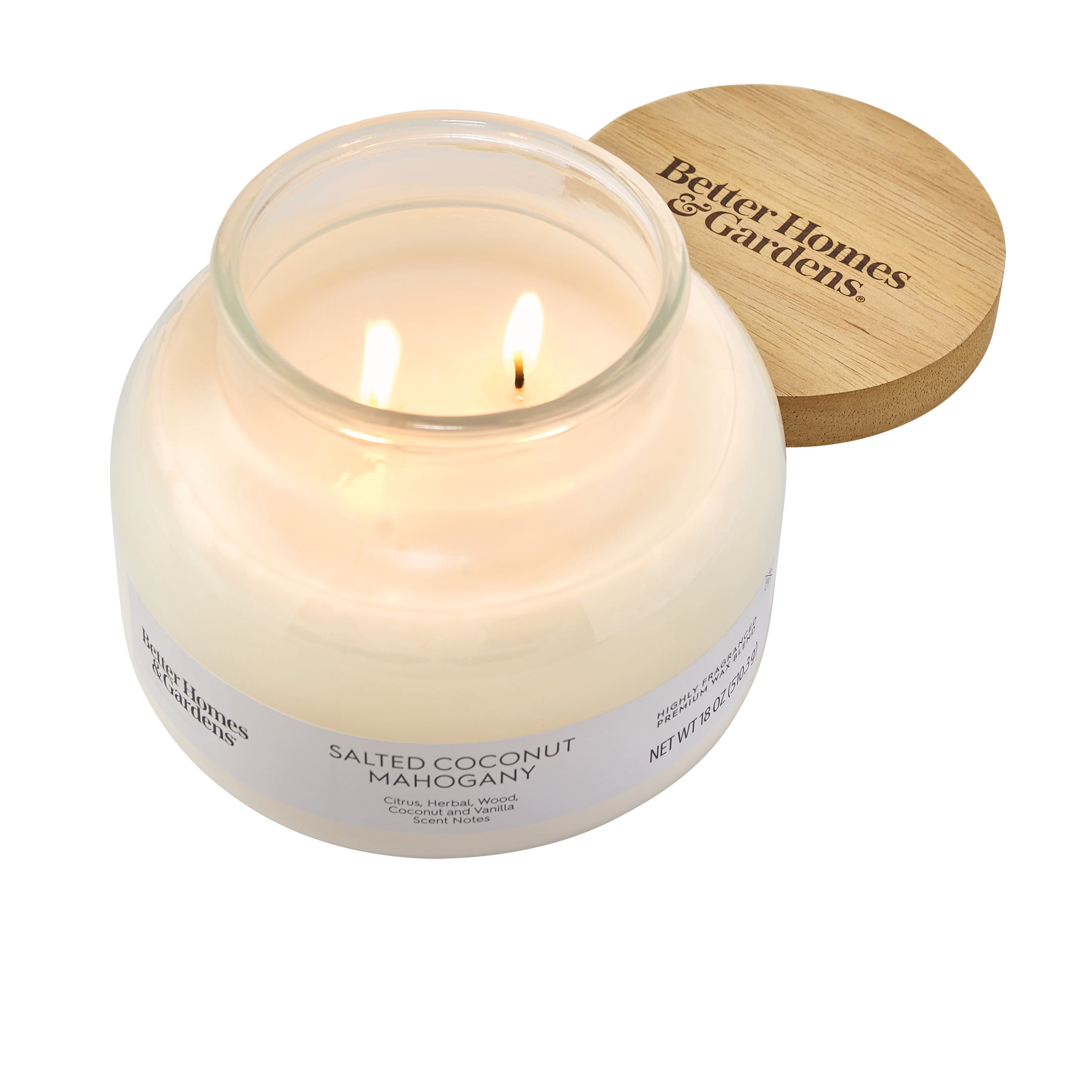 Better Homes & Gardens Salted Coconut Mahogany Scented 2-Wick 18 oz Ombre Bell Jar Candle