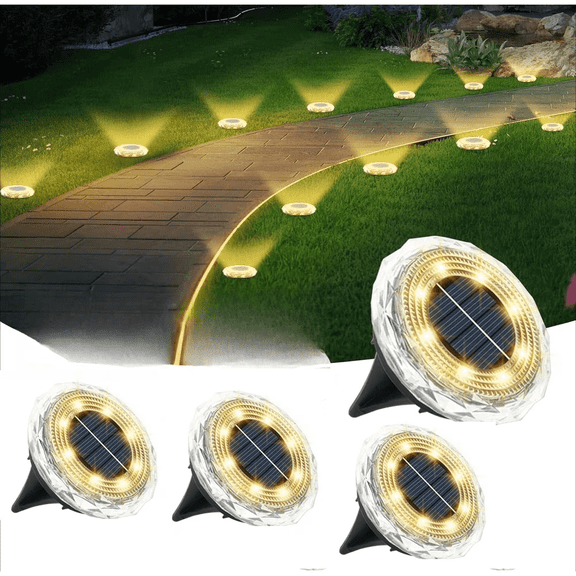 Solar Ground Lights Ourdoor 4 Pack Garden Lights Waterproof Long Lasting for Pathway Walkway Patio (Warm White)