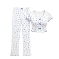 thumbnail image 3 of Endives Womens Pajams Set Love Heart Printed Soft Short Sleeve Crop Top and Pant Sets Comfy 2 Piece Pajama for Women Set Loungewear Sleepwear, 3 of 3