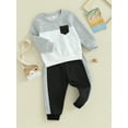 thumbnail image 2 of Baby Kids Boys 2-piece Outfit, Contrast Color Long Sleeve Sweatshirt with Elastic Waist Sweatpants Fall Outfits, 2 of 8
