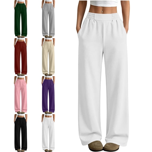 SYwaren Casual Sweatpants for Women Straight Leg Solid Color Elastic Waist Athletic Loose Fall Winter Lounge Pants