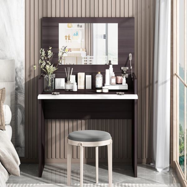 Vanity MakeUp Dressing Table With Flip Up Mirror Top Spacious Storage