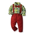 thumbnail image 3 of GYRATEDREAM Baby Boys Gentleman Suit Clothes, Flannel Plaid Shirt with Bowtie + Suspender Pants, 3 of 7
