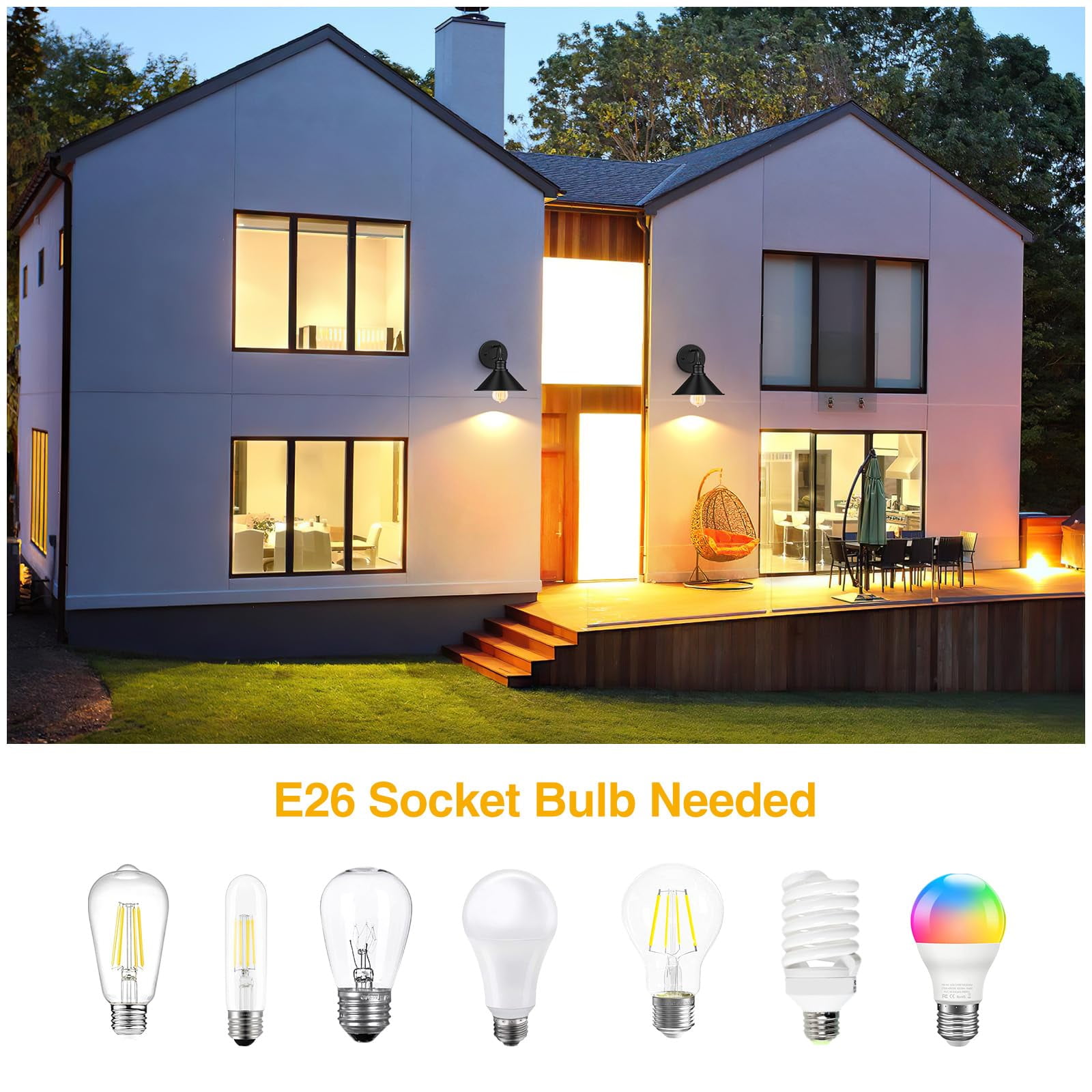Outdoor Wall Lights - 2 Pack Matte Black Modern Farmhouse Wall Sconces for House & Porch, Classic Barn Light Fixtures, Indoor & Outdoor E26 Socket