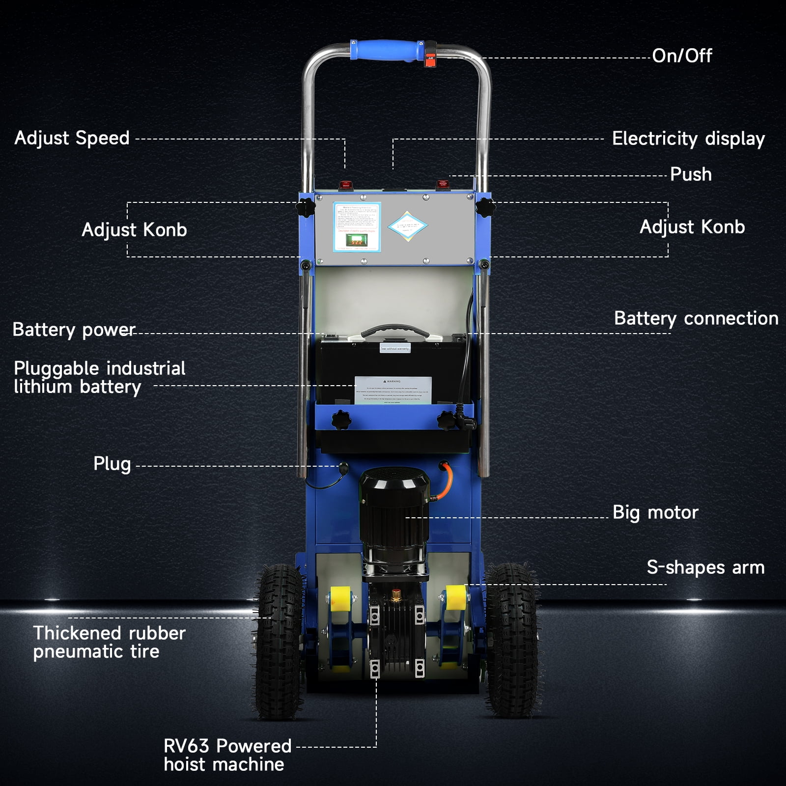 Vakiorn Electric Stair Climbing Hand Truck 900 LBS Capacity Heavy Duty Stair Climber with 3 Ropes for Furniture Logistics Warehouse Blue