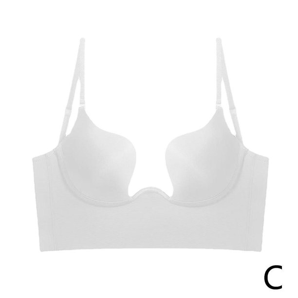 Push Up Plus Size Deep U Plunge Bra Multiway Clear Cut Back Low Straps