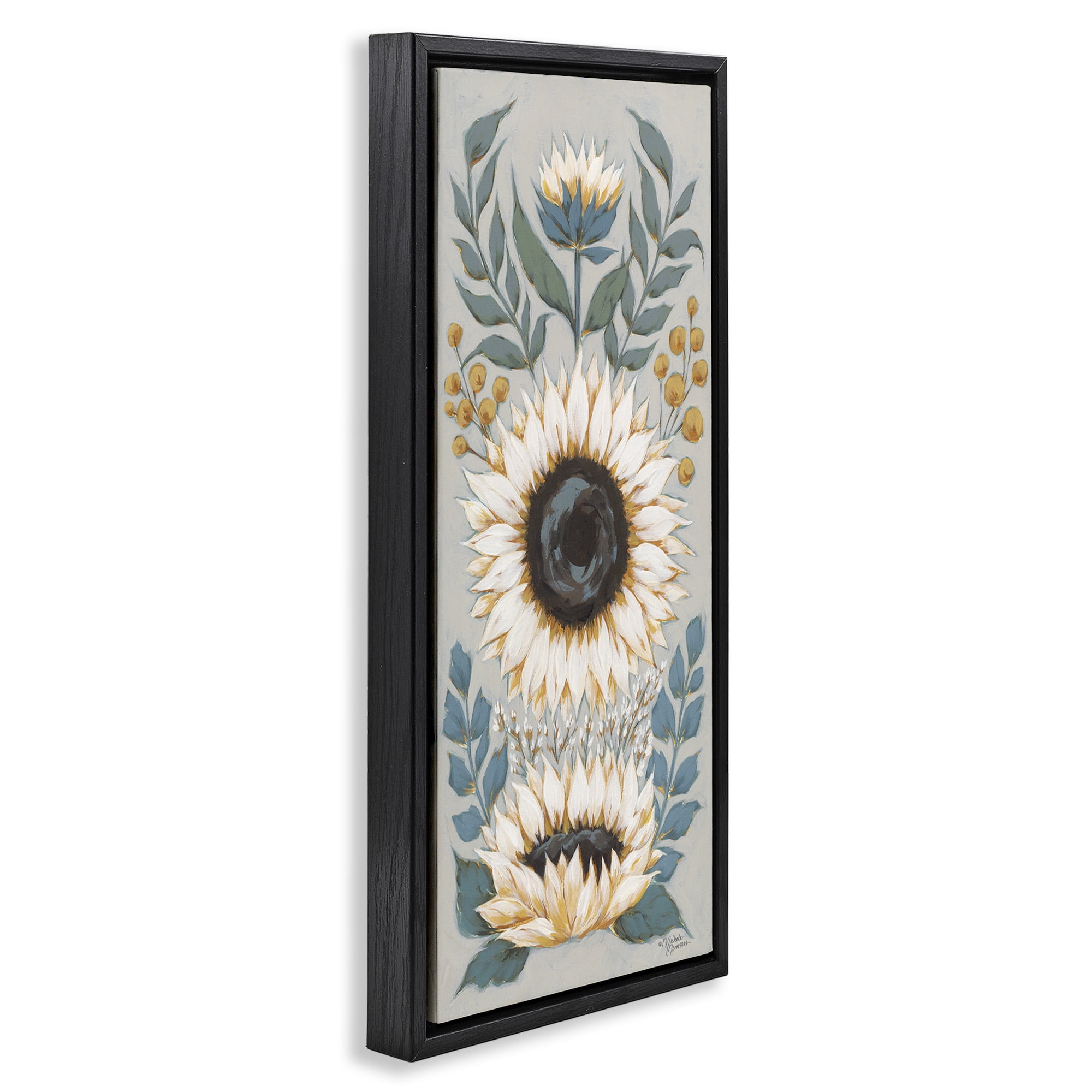 Stupell Industries Country Sunflower Blossoms Botanicals Botanical & Floral Painting Black Floater Framed Canvas Art Print Wall Art, 11 x 25