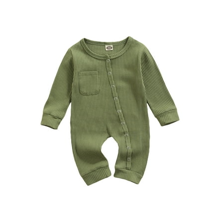 

Canrulo Newborn Baby Boys Girls Romper Solid Knit Long Sleeve Single Breasted Jumpsuit Clothes Green 18-24 Months