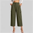 thumbnail image 6 of Women's High Waisted Cargo Pants Solid Color Loose With Pockets Casual Work Culotte Pants, 6 of 8