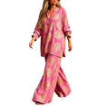thumbnail image 5 of Women's Plus-Size Two-Piece Set Loose, Long-Sleeved Top Bottom with Foil-Print Detail 2026 Fall Fashion Outfits(Red,XXL), 5 of 5