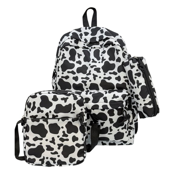 HUISZJ 3-In-1 School Bag Set, Cow Pattern Bookbag with Lunch Box, School Backpack Set for School Women College (Style 1)