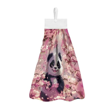 

ZIATUBLE Panda Hanging Hand Towel Cherry Blossom Hanging Kitchen Dish Towel Bathroom Hand Bath Towel 3 Pcs with Snap Button Hanging Hand Towels with Loop Quick Dry Hand Tie Towel