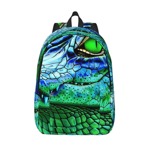 Vsdgher Colorful Stained Glass Crocodile Print Canvas Backpack Travel Rucksack Unisex Knapsack 15.7/17.7Inch Laptop Backpack for Work,College -Medium