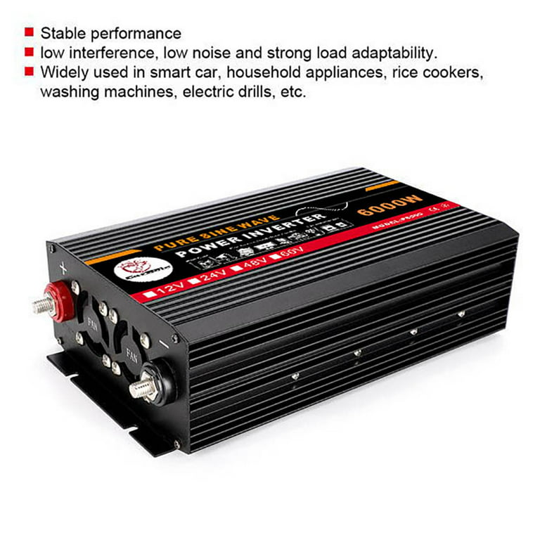 Pure Sine Wave Inverter 12V to 220V 3000W-6000W Peak Power Converter DC to  AC with LCD Display, for Car Boat Truck RV Solar Power,5000W-12Vto220V