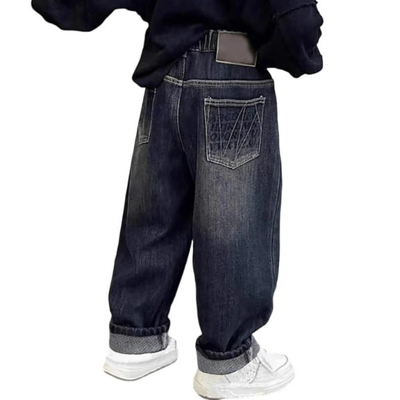 Tfken Child Little Boys Jeans Size 5-6 T Straight-Leg Comfort Waist Daily Wear Fashion Blue Denim Pants
