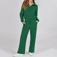 thumbnail image 6 of Mohiass Women's 2 Piece Lounge Sets Long Sleeve Half Zip Sweatshirts Wide Leg Drawstring Elastic Waist Pants Casual Tracksuit Dark Green S, 6 of 6