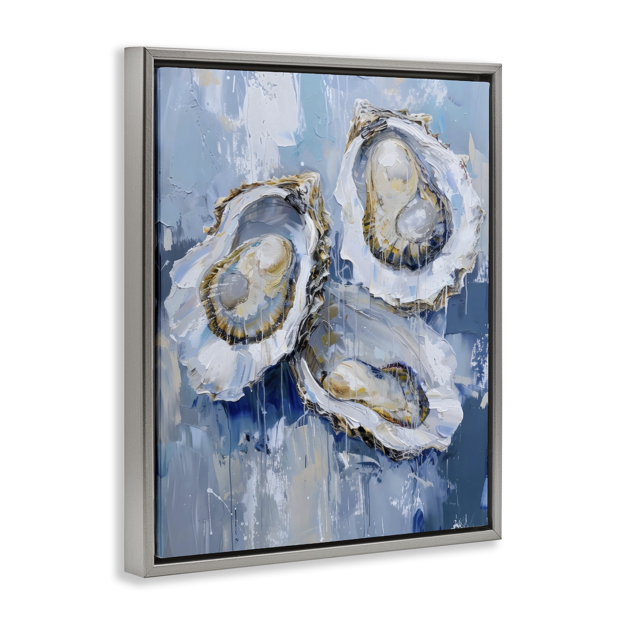 Stupell Industries Vibrant Blue Oysters Gray Framed Floater Canvas Wall Art, design by Creative Studio