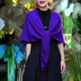 thumbnail image 2 of Oiur Women Knitting Shawl,Solid Color Fringe Design Lightweight Versatile Hollow Shawl,Open Knitted Pattern Shawl Wrap,Purple, 2 of 7