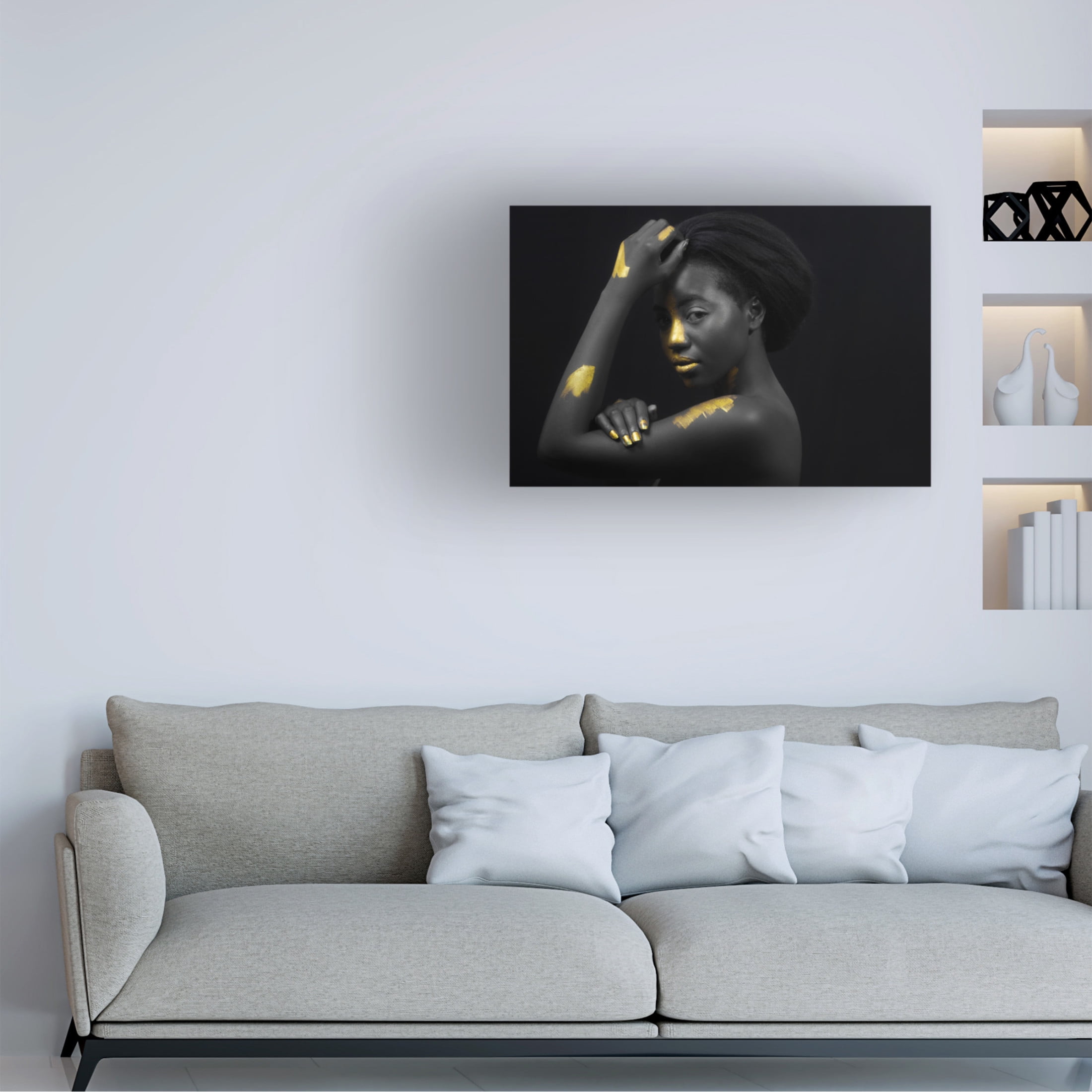 Canvas Wall Art - NSPD Studios 'Breaking Through - Black And Gold 1' Wall Art for Living Room, Bedroom, or Office Décor by Trademark Fine Art - 19 x 12 Inches