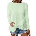 thumbnail image 3 of Jinhomg Womens Summer Shirts Dressy Casual Eyelet Ruffle Hem Blouse Lightweight Comfy Long Sleeve Tunic Tops Fashion Work Clothes Mint Green M, 3 of 9
