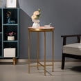 thumbnail image 6 of Small Round Metal End Table, Accent Indoor&Outdoor Coffee Side Table, Snack Sofa Table for Living Room, Anti-Rust Decorative Plant Stand, (D) 14.5" x(H) 25", Gold&Pink, 6 of 8