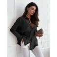 thumbnail image 2 of Women'S Sheer Mesh Button Down Shirt Top Long Sleeve Solid Color Hot Diamond Blouse Black L, 2 of 6