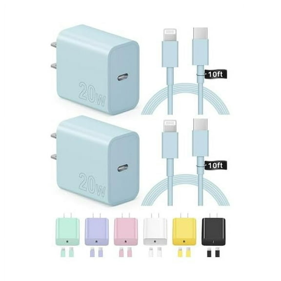 iPhone Charger Fast Charging 10FT 20W USB C Charger Block Super Fast Charger Cable Compatible with iPhone14/14 Pro Max/13/13Pro/12/12 Pro/11,iPad(Blue