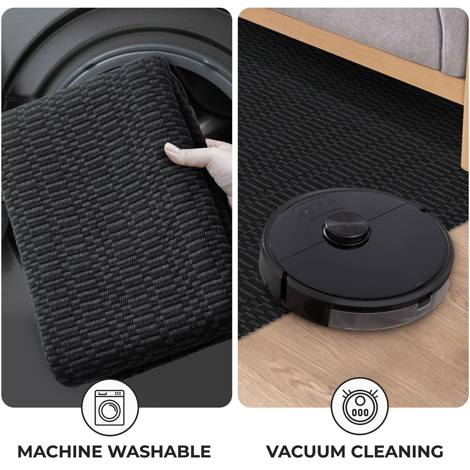 iOhouze Runner Rug for Hallways 2x8 ft Washable Runner Area Rug with Rubber Backing Braided Cotton Entryway Rugs Indoor Carpet Rugs for Hallway Kitchen Entryway Bedroom, Black/Charcoal Grey