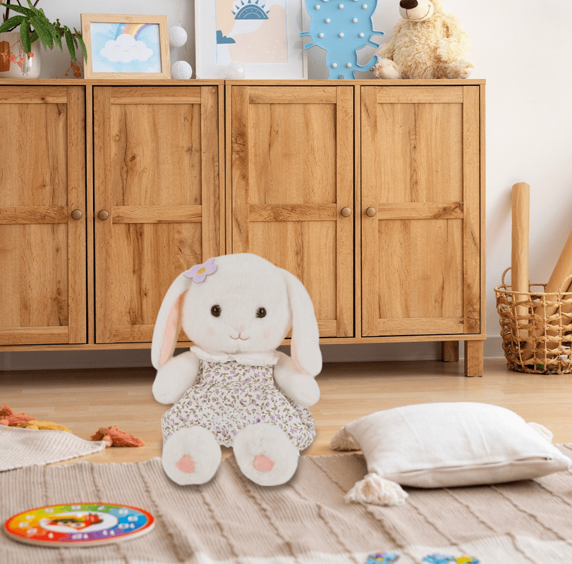 Stuffed Bunny Plush in Dress – Cute Rabbit Doll Toy Gift for Girls, Toddlers, or Nursery Decor Stuffed Animal Gift Purple