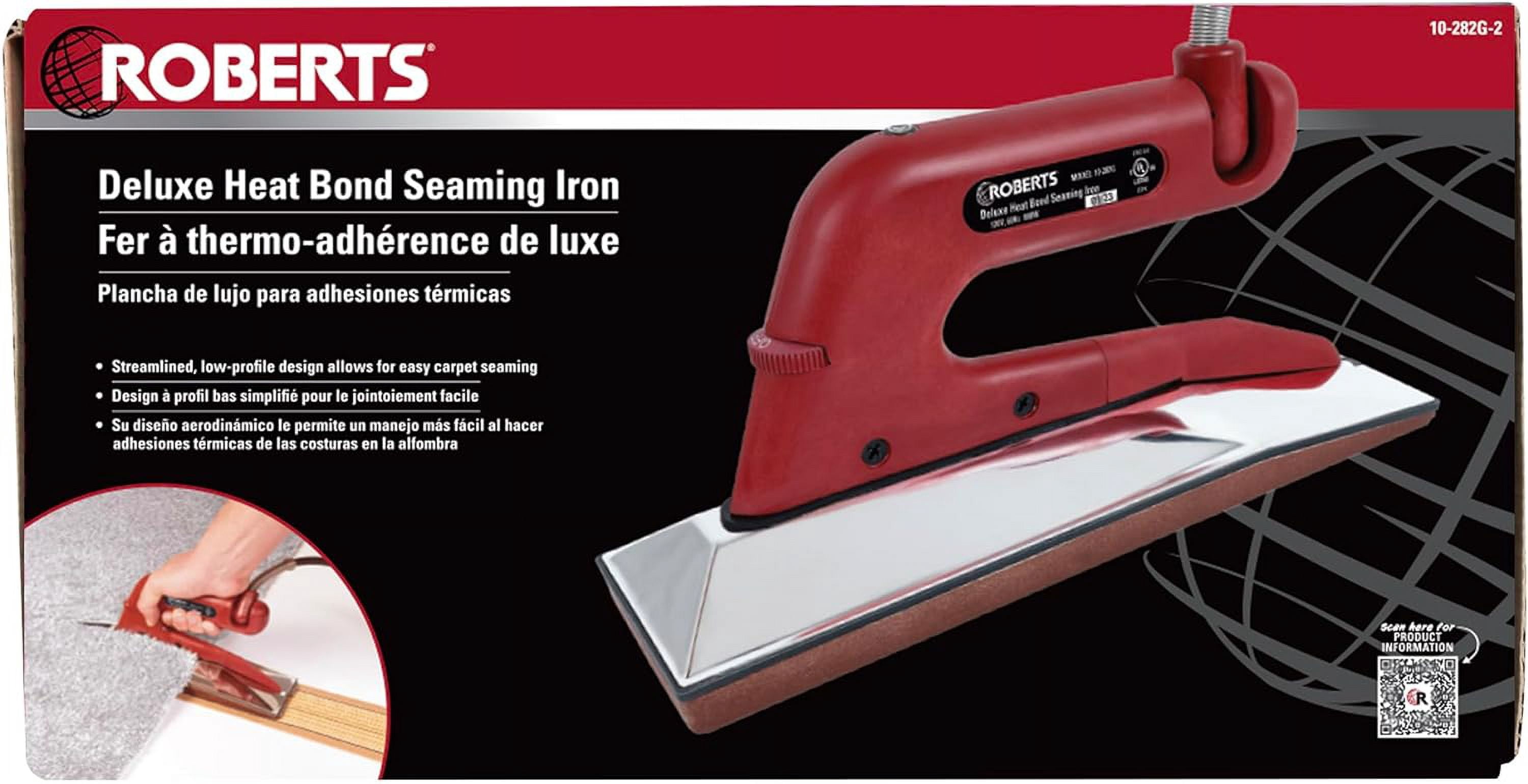 Roberts Deluxe Heat Bond Carpet Iron - Non-Stick Grooved Base - Red — Residential Use, Standard Application