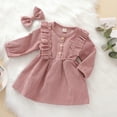 thumbnail image 4 of GZEFJRQM Girls Ruffle Button Princess Dress Kids Corduroy Ruffle Long Sleeve Dress with Headband Toddler Baby Girl Princess Party Dress Fall Winter Skirt Outfit, 4 of 9