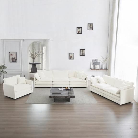 Modern Simple Fabric 3-Seater Sofa 220×80×75cm with Solid Wood Frame and Breathable Chenille