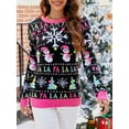 thumbnail image 4 of Ugly Christmas Sweater for Women Cartoon Print Loose Knitwear Long Sleeve Round Neck Pullover, 4 of 9