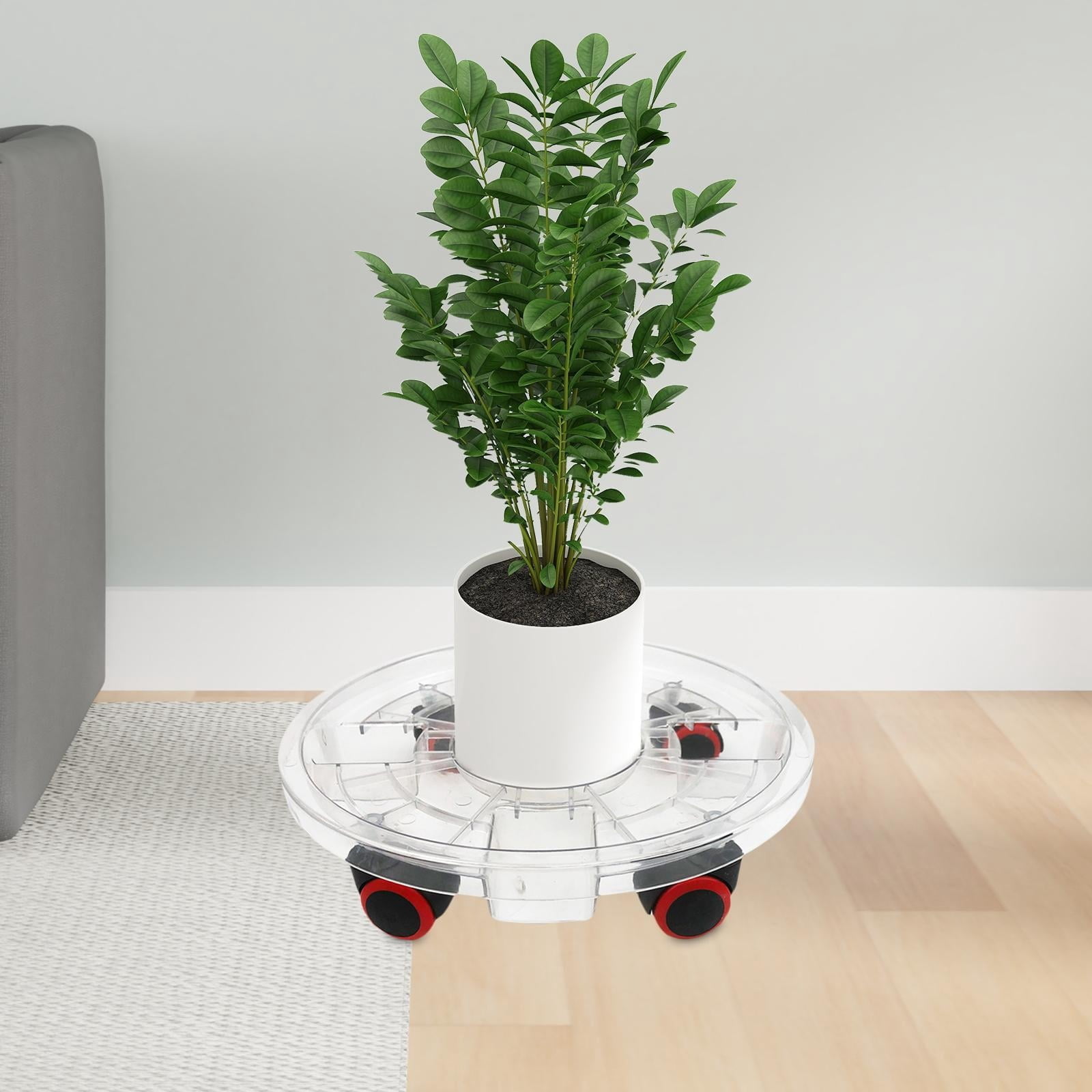 8Pcs Heavy-Duty Clear Plant Caddy with Wheels, Rolling Flower Pot Stand 11.8" Inner 13" Outer Diameter, Water Collection Plant Dolly for Large Indoor Outdoor Potted Plants