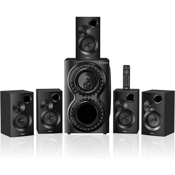 Bobtot Home Theater Stereo System 5.1 Channel Surround Sound Bluetooth Speaker System - 1400 Watts Peak Power 12" Subwoofer Strong Bass for TV