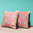 thumbnail image 3 of Amrita Sen Designs  16 x 16 in. Pond Peacock Suede Zippered Pillow with Insert - Peach & Blue, 3 of 7