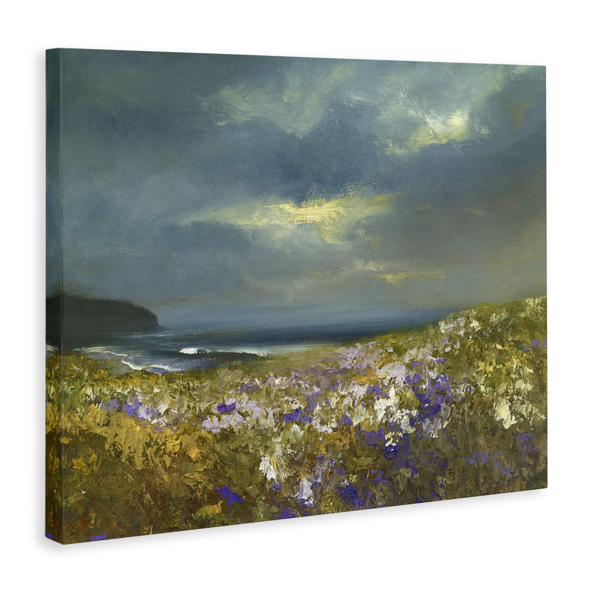 Stupell Industries Flowers by Stormy Beach Landscape & Nature Painting Wrapped Canvas Art Print Wall Art, 30 x 24