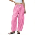 thumbnail image 2 of Ayolanni Stretch Womens Pants Boho Gingham Wide Leg Pants Drawstring Elastic Waist Girls Pink Loose Trousers with Pockets XL, 2 of 4