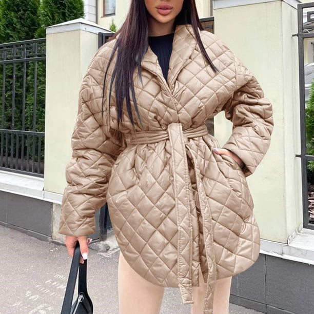Abrigo informal de manga larga sin capucha y chaquetas para mujer, abrigo acolchado con solapa y bolsillo, abrigo acolchado mediano y largo para mujer