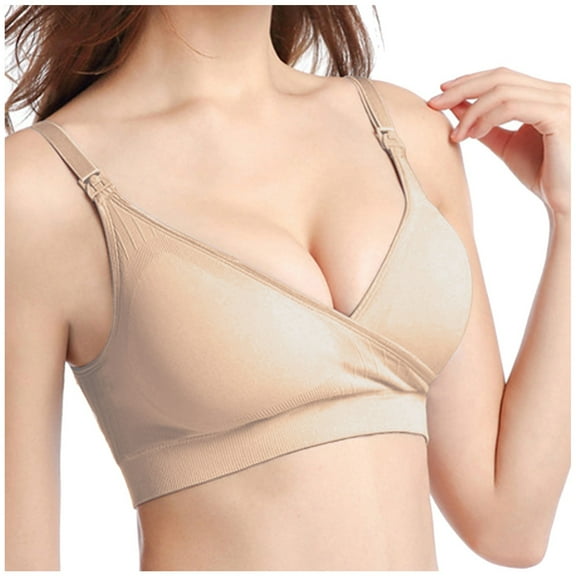 vigerkar Bras for Women Wireless Lounge Sleep Bra Lightly Padded Soft Cotton Breathable Comfortable Bras Beige, XL