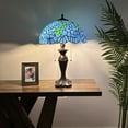 thumbnail image 2 of Tiffany Table Lamp Blue Stained Glass Green Leaves LED Bulbs Included For Living Room Dining room Bedroom Bedside 16"W*16"D*24"H, 2 of 9