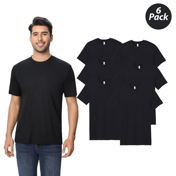 Zfeel Short Sleeve Dry Fit Poly T-Shirt, Lightweight Crew Neck Men's Polyester Tee, Black, 6 Pack, S